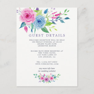 Carte D'accompagnement Détails de l'invité de mariage floral aquarelle