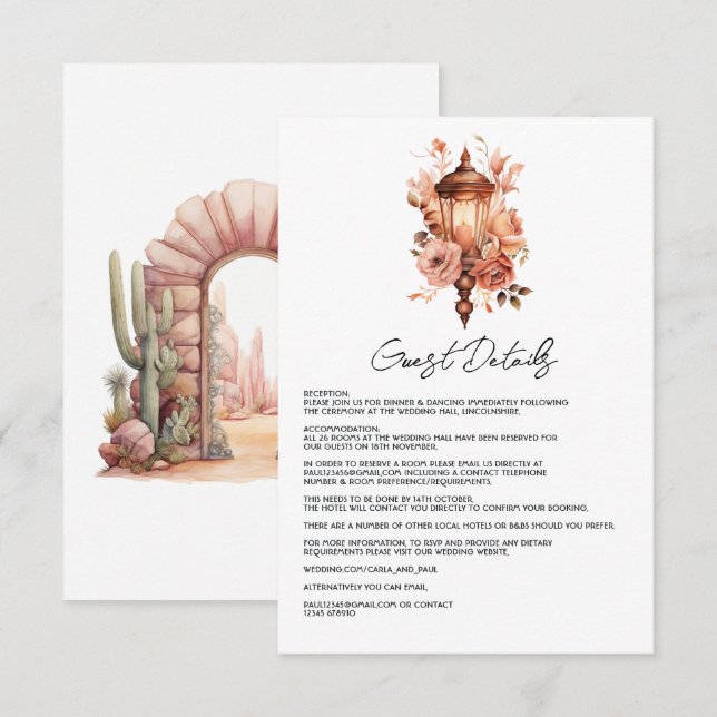 Carte D'accompagnement Détails de l'invité de mariage floral Boho rustiqu (Devant / Derrière)