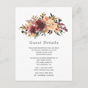 Carte D'accompagnement Détails de l'invité de mariage floral pêche Bordo