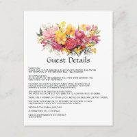 Détails de l'invité de mariage floral rose et jaun