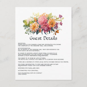 Carte D'accompagnement Détails de l'invité de mariage floral rose, orange