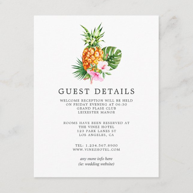 Carte D'accompagnement Détails de l'invité de mariage floral tropical de  (Devant)