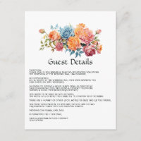 Détails de l'invité floral bleu, rose, orange et v
