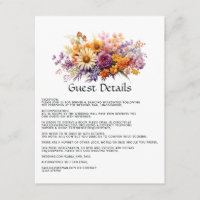 Détails de l'invité floral violet, orange et jaune