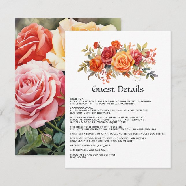 Carte D'accompagnement Détails de l'invité rouge, orange et de la plante  (Devant / Derrière)