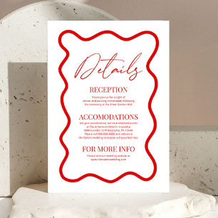 Carte D'accompagnement Détails de mariage à bord ondulé élégant rouge bla