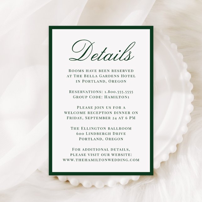 Carte D'accompagnement Détails de mariage à bordure verte moderne (Créateur téléchargé)