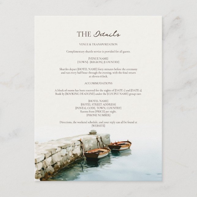 Carte D'accompagnement Détails de mariage à la jetée des bateaux de pêche (Devant)