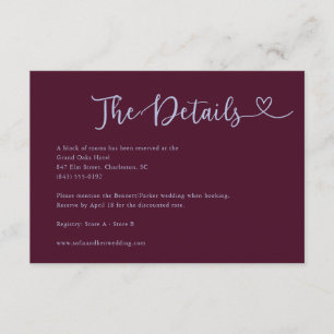 Carte D'accompagnement Détails de mariage à la plume cœur écriture fantai