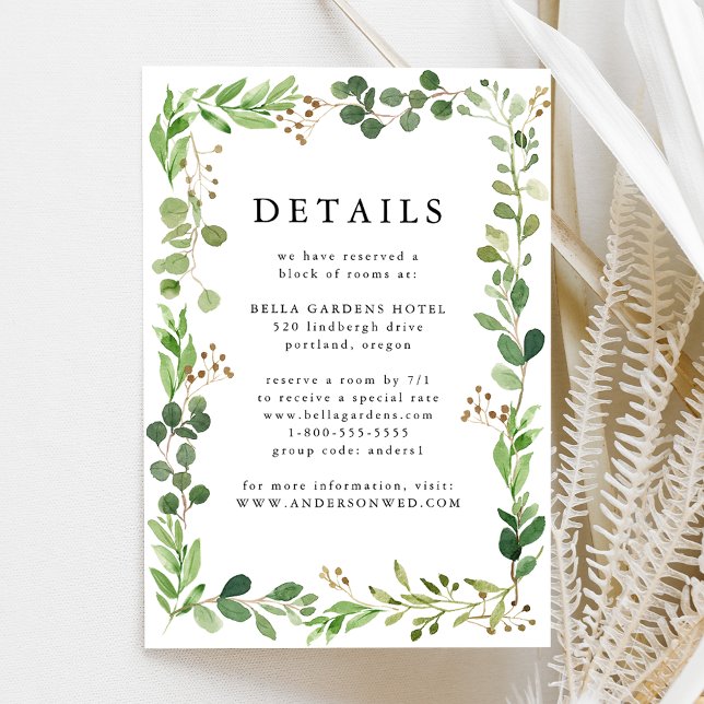 Carte D'accompagnement Détails de mariage à la verdure aquarelle (Créateur téléchargé)