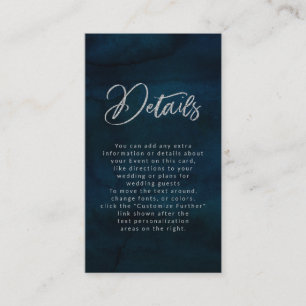 Carte D'accompagnement Détails de mariage à l'aquarelle bleu foncé Navy L