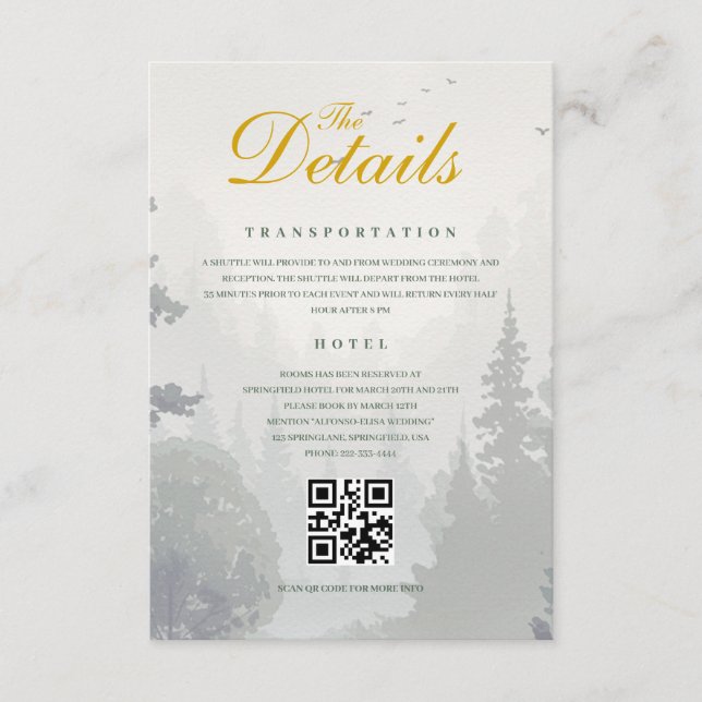 Carte D'accompagnement Détails de mariage à l'aquarelle de la forêt rusti (Devant)