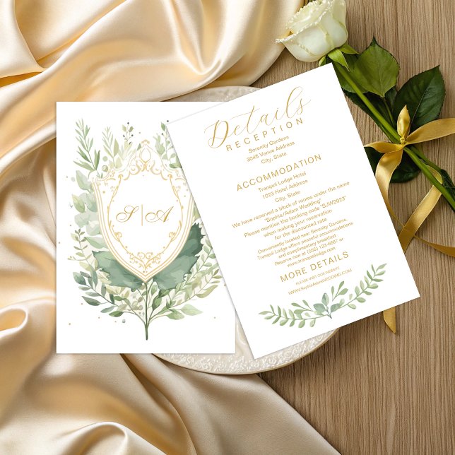 Carte D'accompagnement Détails de mariage à l'aquarelle rustique de verdu (Créateur téléchargé)