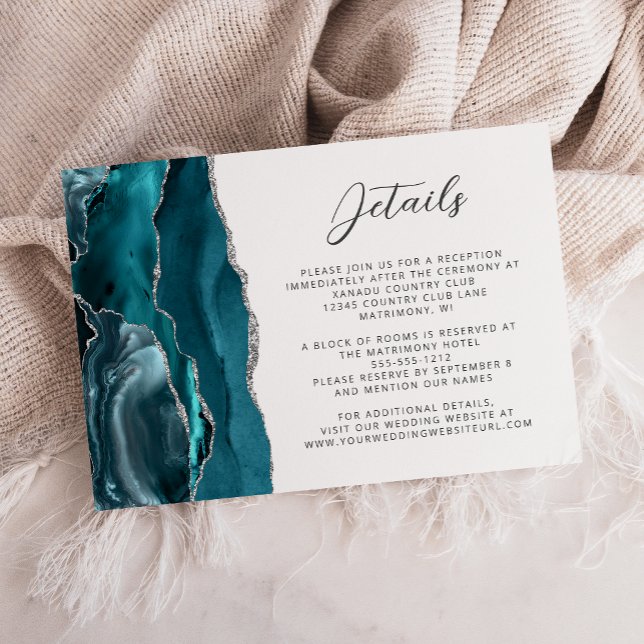 Carte D'accompagnement Détails de mariage à l'écriture argentée bleu sarc (Créateur téléchargé)