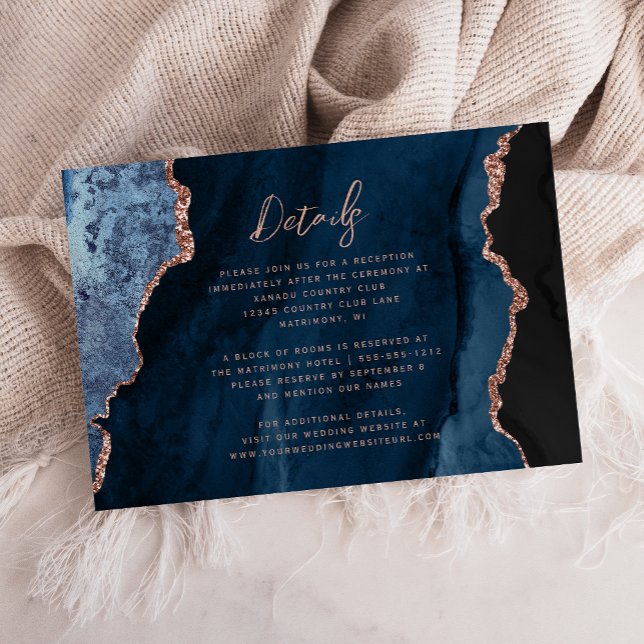 Carte D'accompagnement Détails de mariage à l'écriture d'agate or rose et (Créateur téléchargé)