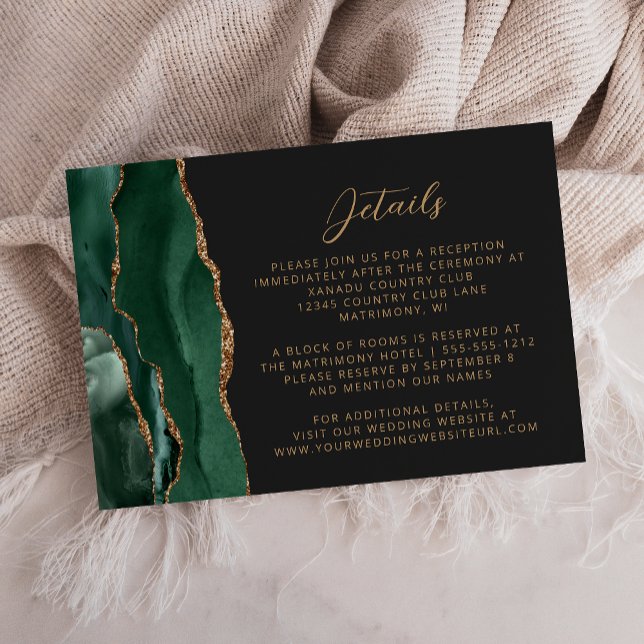 Carte D'accompagnement Détails de mariage à l'écriture dorée et agate ver (Créateur téléchargé)