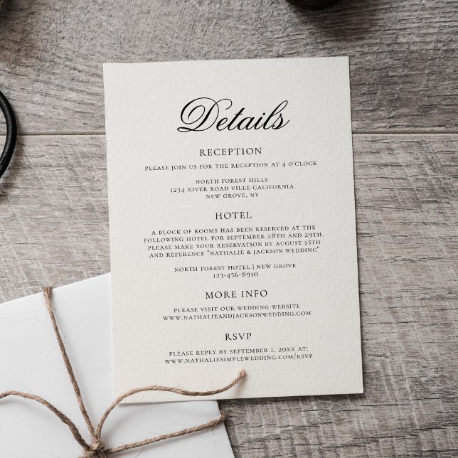 Carte D'accompagnement Détails de mariage à l'écriture élégante classique (Créateur téléchargé)
