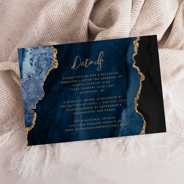Carte D'accompagnement Détails de mariage à l'écriture en agate dorée ble (Créateur téléchargé)