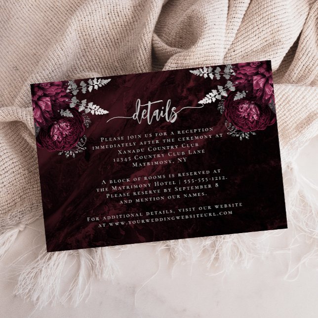 Carte D'accompagnement Détails de mariage à l'écriture florale argentée d (Créateur téléchargé)