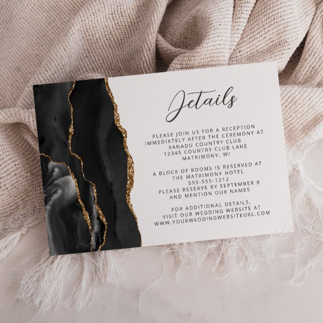 Carte D'accompagnement Détails de mariage à l'écriture moderne Agate Noir (Créateur téléchargé)