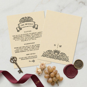 Carte D'accompagnement Détails de mariage à l'emblème de dragon vintage