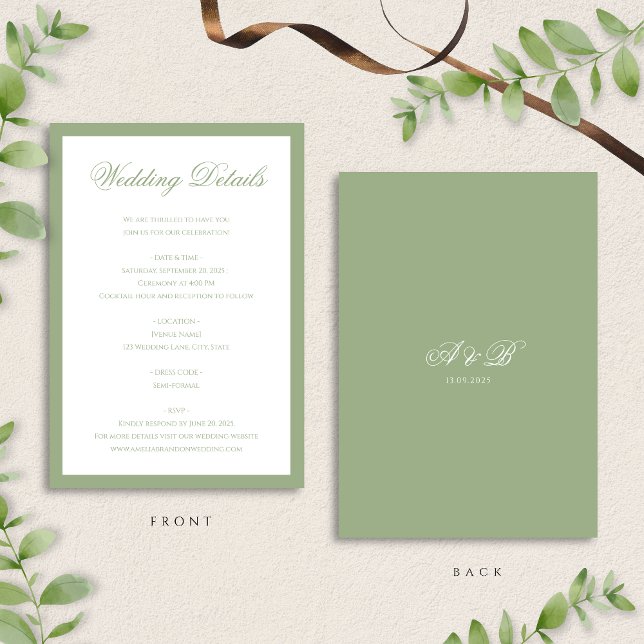 Carte D'accompagnement Détails de mariage à l'encre verte classique avec  (Créateur téléchargé)