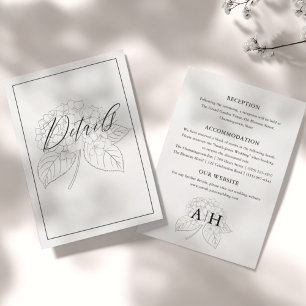 Carte D'accompagnement Détails de mariage à l'hortensia minimal noir et b