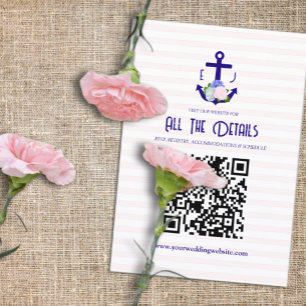 Carte D'accompagnement Détails de mariage à rayures florales nautiques