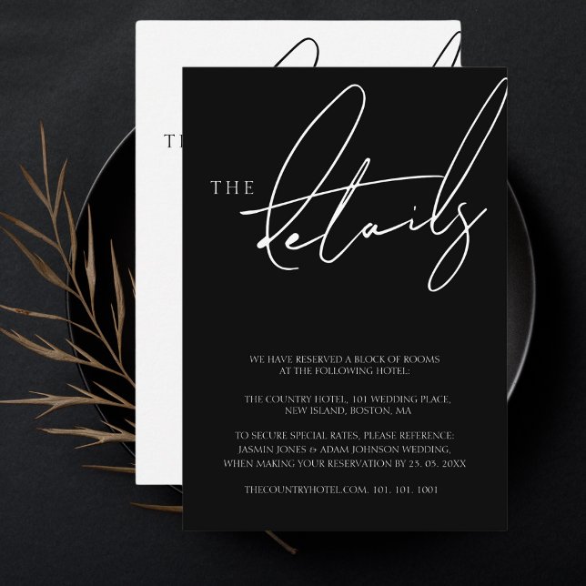 Carte D'accompagnement Détails de mariage à typographie de script noir si (Créateur téléchargé)