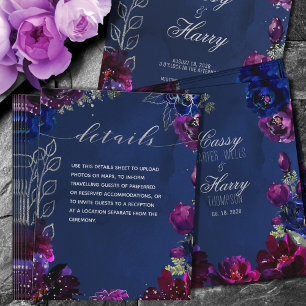Carte D'accompagnement Détails de mariage Améthyste Saphir Marine Tons de