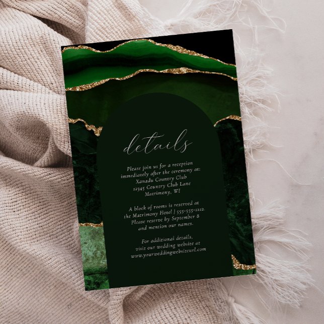 Carte D'accompagnement Détails de mariage Arch en Agate Or Vert Chasseur (Créateur téléchargé)