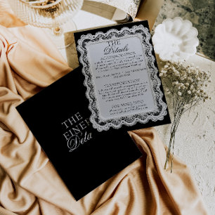 Carte D'accompagnement Détails de mariage argent ancien en dentelle noir