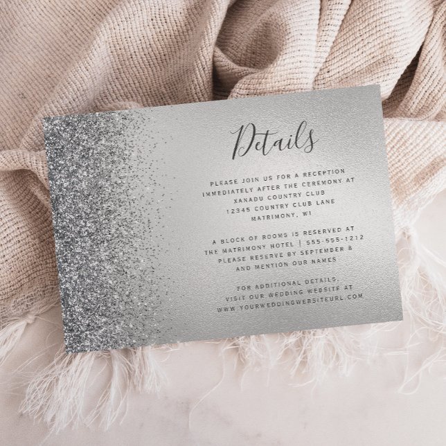 Carte D'accompagnement Détails de mariage argent Glitter Edge (Créateur téléchargé)
