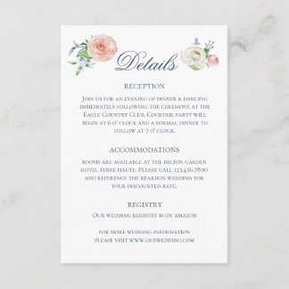 Carte D'accompagnement Détails de mariage au colibri floral aquarelle