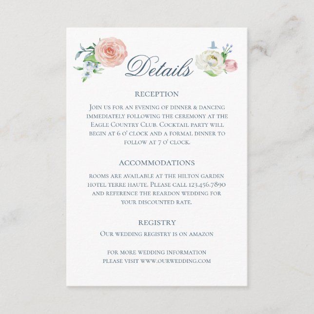 Carte D'accompagnement Détails de mariage au colibri floral aquarelle (Devant)