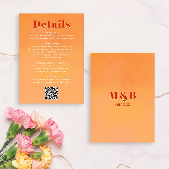 Carte D'accompagnement Détails de mariage au coucher du soleil orange mod (Créateur téléchargé)