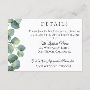 Carte D'accompagnement Détails de mariage au feuillage d'eucalyptus