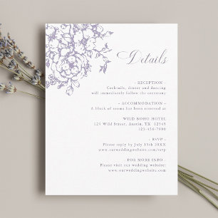 Carte D'accompagnement Détails de mariage au lavande de jardin Classic Bl