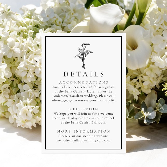 Carte D'accompagnement Détails de mariage au lys calla classique (Créateur téléchargé)