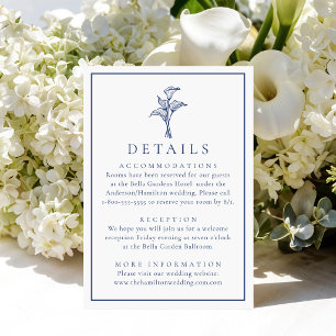 Carte D'accompagnement Détails de mariage au lys calla navy classique
