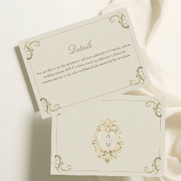 Carte D'accompagnement Détails de mariage au monogramme doré baroque