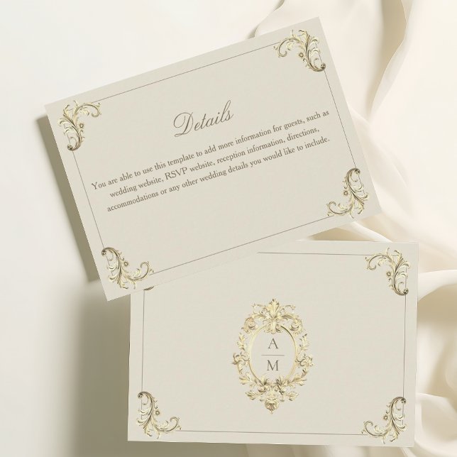 Carte D'accompagnement Détails de mariage au monogramme doré baroque (Créateur téléchargé)