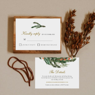 Carte D'accompagnement Détails de mariage au pin hivernal classique