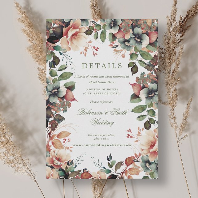 Carte D'accompagnement Détails de mariage automnal bohème de Floral Fall (Bohemian Floral Fall Autumn Wedding Details Enclosure Card)