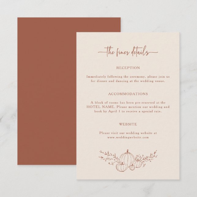 Carte D'accompagnement Détails de Mariage Automnal Simple (Devant / Derrière)