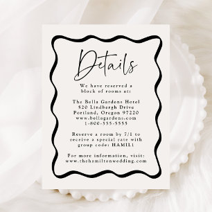 Carte D'accompagnement Détails de mariage avec cadre ondulé noir et crème