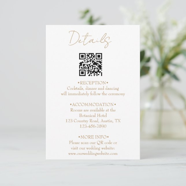Carte D'accompagnement Détails de mariage avec code QR en calligraphie ro (Debout devant)