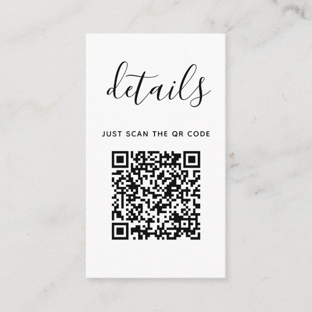 Carte D'accompagnement Détails de mariage avec code QR | Moderne Minimali (Devant)