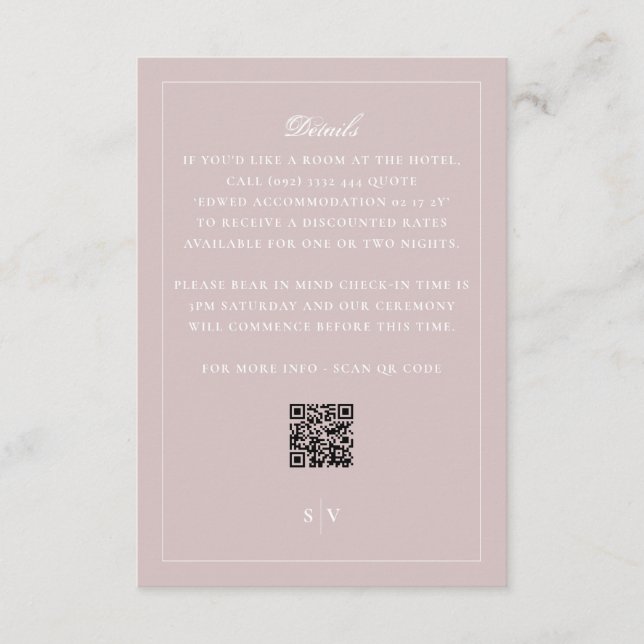 Carte D'accompagnement Détails de mariage avec code QR rose tendre formel (Devant)