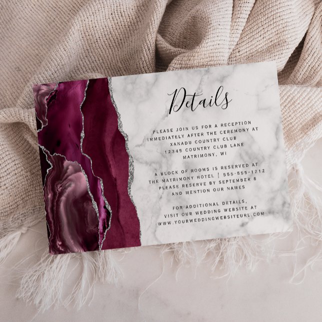 Carte D'accompagnement Détails de mariage avec marbre et agate argentée d (Créateur téléchargé)